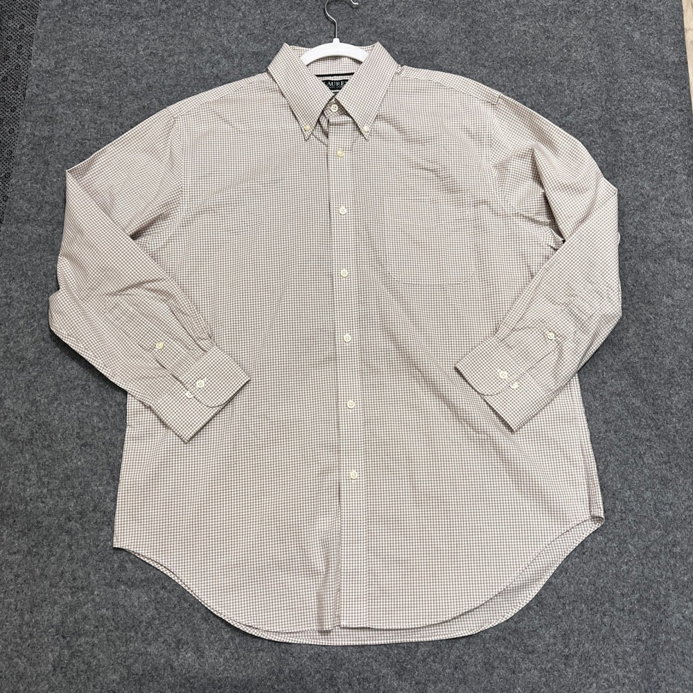 Laurel Ralph Lauren Men's Button Down Shirt Plaid Beige Size 17 32/33